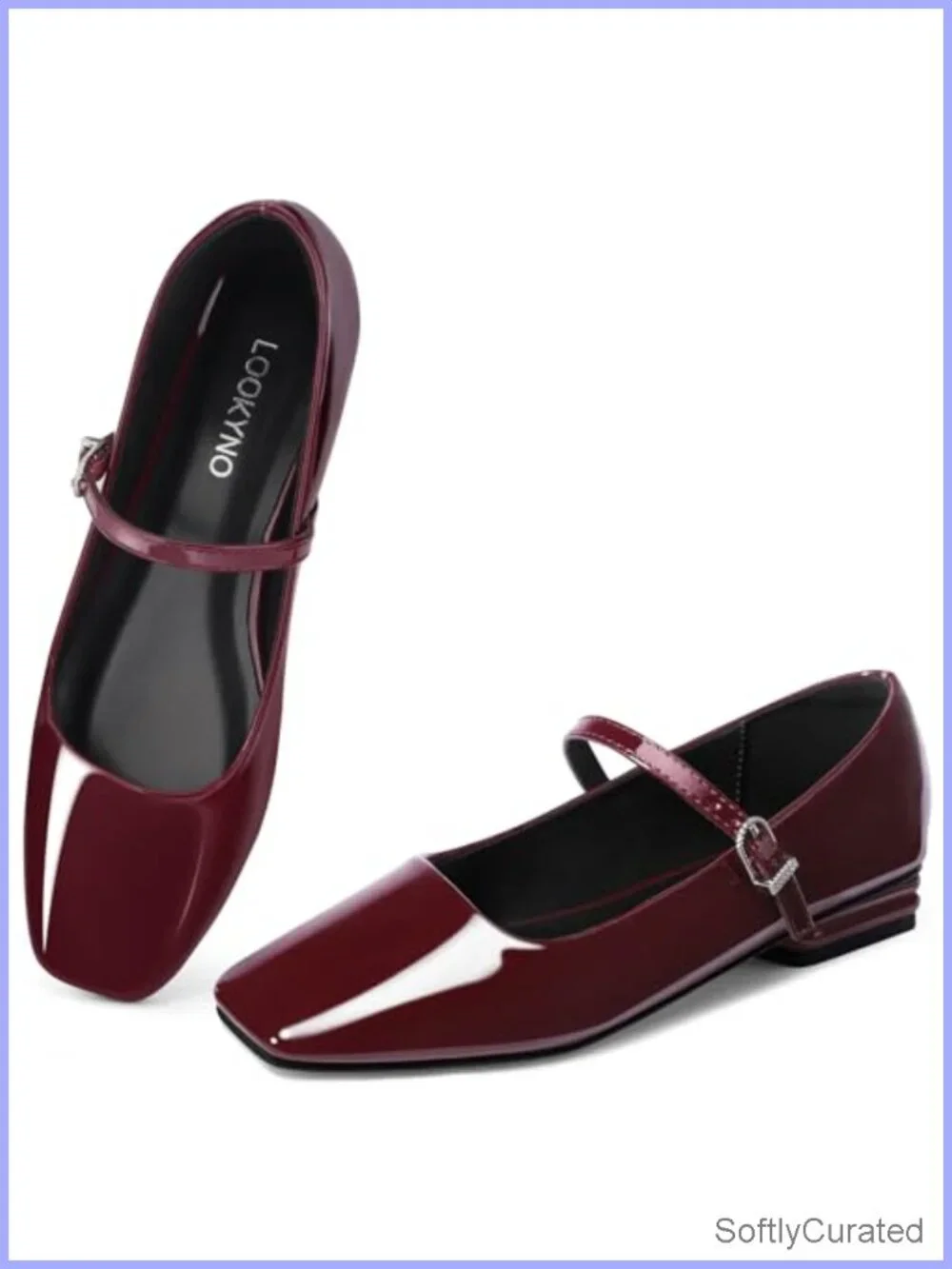 Faux Leather Mary Jane Flats Square Toe Slip On Ballet Shoes Comfortable